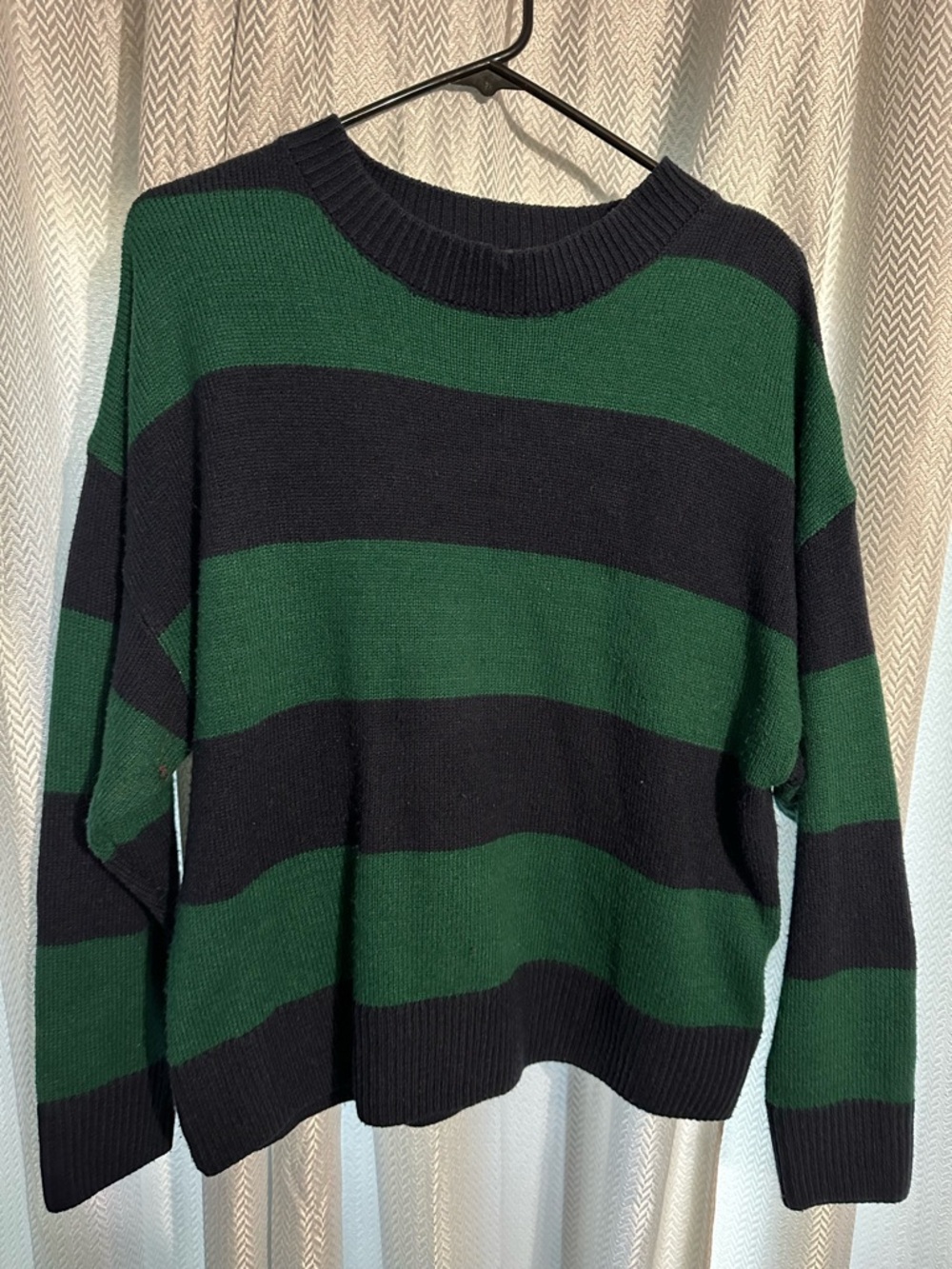 Classic Striped Green and Black Crewneck Sweater